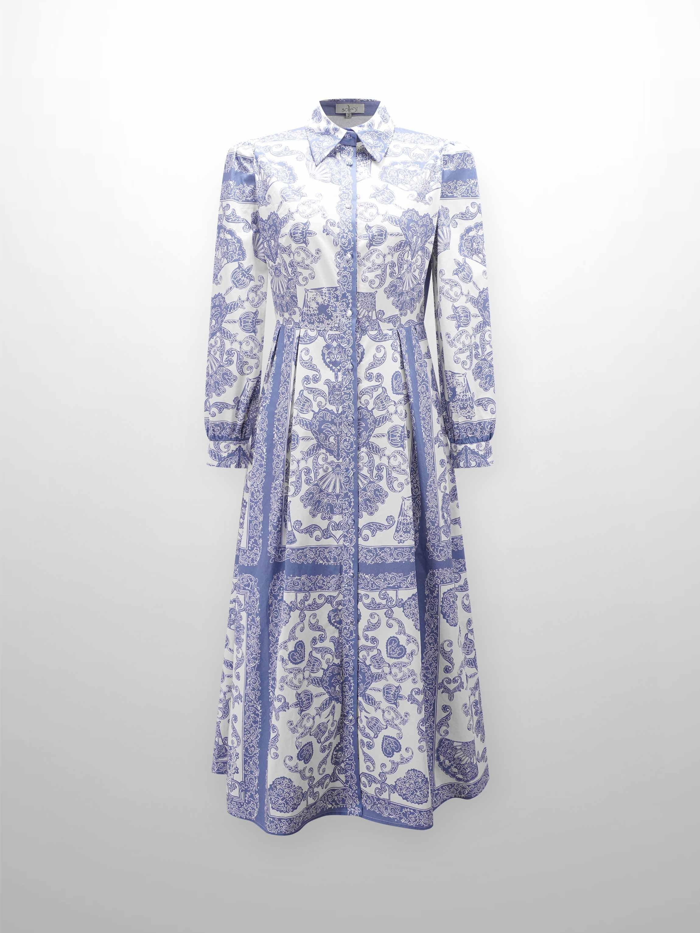 Royal Damask Dress-Blue-1